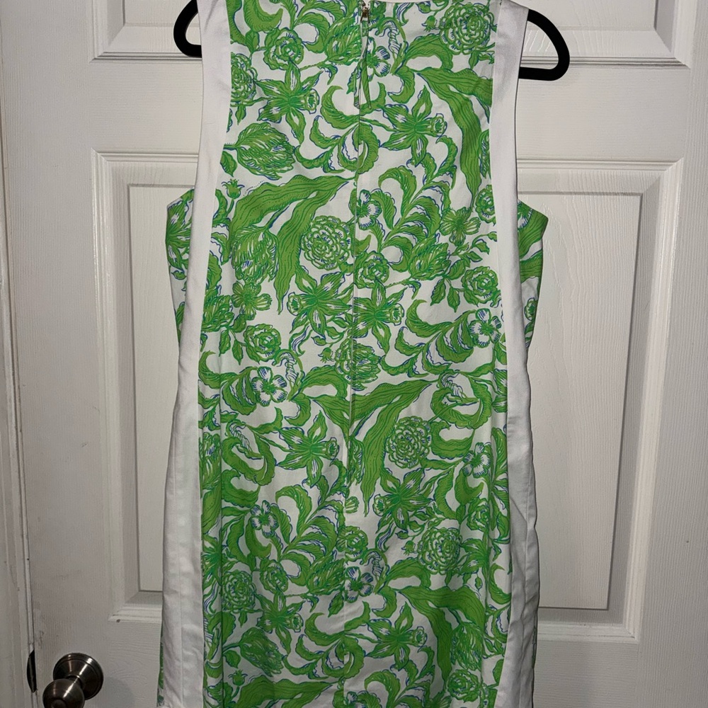 Lilly Pulitzer Green and White Floral Mini Beckler Stretch Shift Daffodil Dress